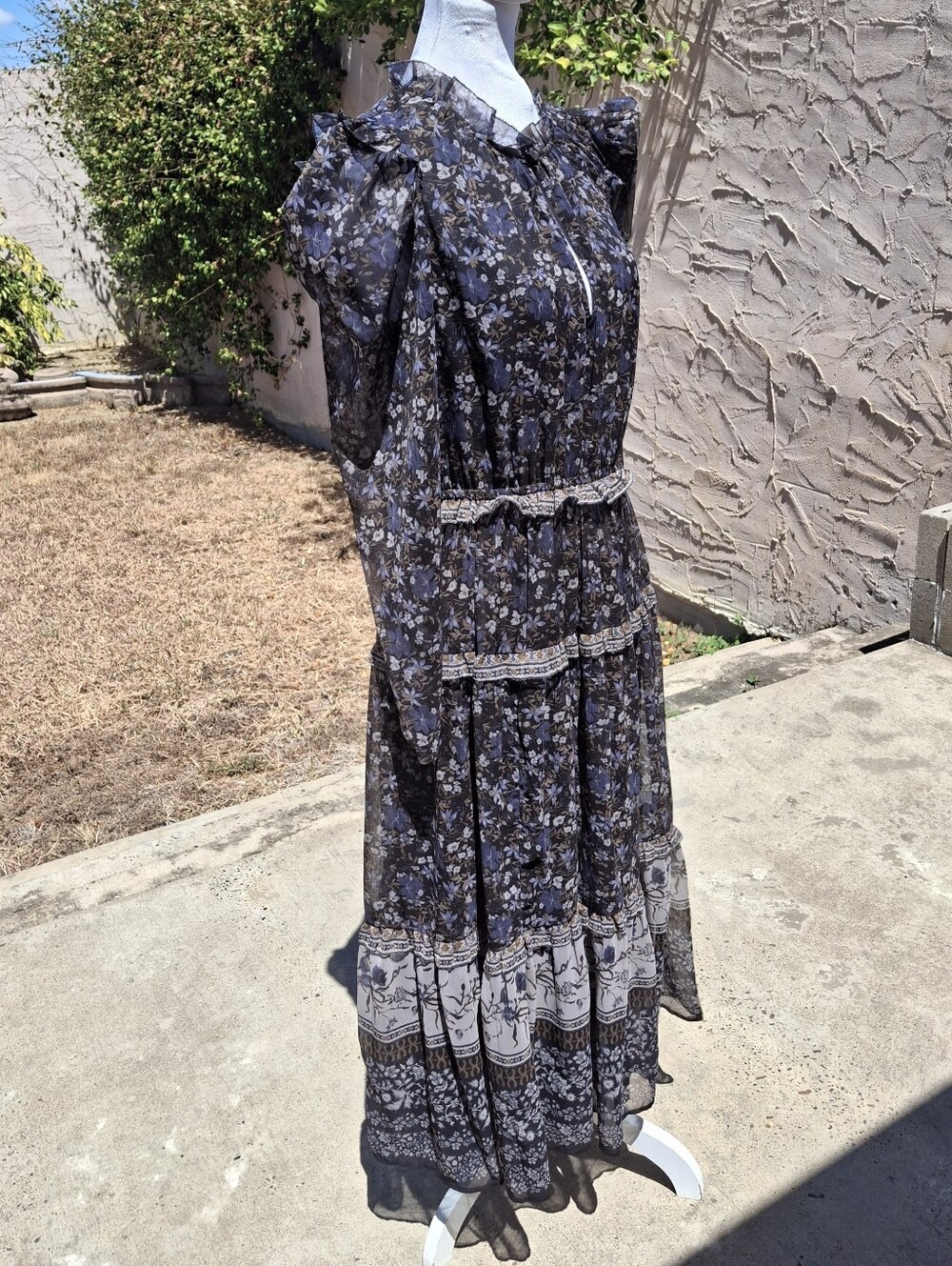Antonio Melani Floral Tiered Ruffle Maxi Dress Elastic Waist Long Sleeve  Size 8 - Picture 8 of 16